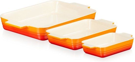 Le Creuset Ovenschaal Classic Oranjerood - Set van 3 - Rechthoekig - Aardewerk