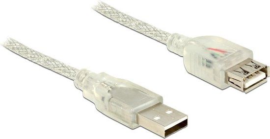 Delock USB 2.0 A Male naar USB 2.0 A Male Verlengkabel - 1m - Transparant