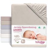 babybay Jersey hoeslaken Deluxe dubbelpak geschikt voor de modellen Maxi, Midi, Boxspring, Comfort en Comfort Plus, beige, 89 x 50 cm (dubbelpak)