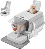 SONGMICS Litière pour chat – Acier inoxydable – Avec couvercle – Accessoires inclus – Gris clair