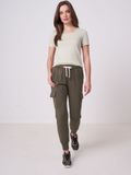 REPEAT cashmere Dames T-shirt met opgerolde mouwen
