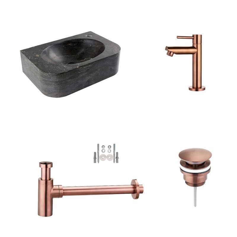 Badkamerplanet Fonteinset Hardstenen Flow Brons 35x24x10 cm - Kraangat Links