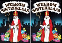 Bellatio Decorations 2x Deurposter Welkom Sinterklaas A1 formaat - Etalage wanddecoratie posters 59 x 84 cm