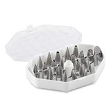 Set kleine mondstukken (roestvrij staal, PE), 29 stuks, verschillende mondstukken, waaronder twee bloemnagels en één adapter, in opbergkoffer