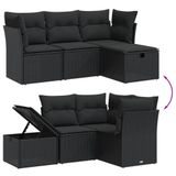 vidaXL 4-delige Loungeset met kussens, polyrattan, zwart