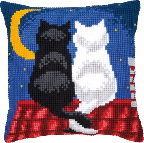 VERVACO Borduurpakket Kussen Kruissteek KATTEN IN DE NACHT 40 x 40 cm