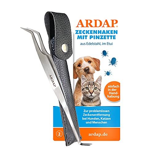 ARDAP Tekentang en tekenhaak, 2-in-1, van roestvrij staal, premium tekenbescherming voor alle diersoorten