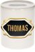 Bellatio Decorations Shoppartners Bv Spaarpot met voornaam Thomas - wit - met goud/zwart embleem - 8 x 9 cm - keramiek - met afsluitdop - cadeau verjaardag