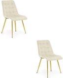 LEOBERT Set van 2 eetkamerstoelen SPLIT – Fluweel lichtbeige – Gouden poten – Modern design