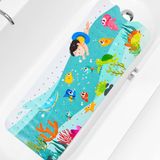 Tubozadi Babybadmat voor badkuip kinderen badmat antislip douchemat voor peuter extra lang 100 x 40 cm antislip badkamer badmat met zuignappen en afvoergaten (Sea World)
