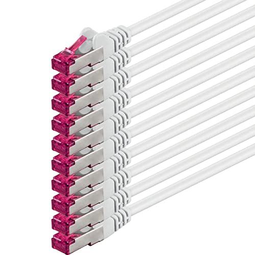 1aTTack.de 3,0 m - wit - 10 stuks - CAT6a (10Gb/s) netwerkkabel S-FTP CAT 6a LAN-kabel - GHMT-gecertificeerd PIMF 500 MHz Cat5 Cat5e Cat6 Cat6a Cat7 voor switch, router, modem, internet