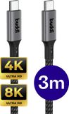 Buddi Flex USB-C naar USB-C Kabel - Power Delivery - 4K/8K@60Hz Video kabel - 20Gbps Dataoverdracht - Beeldscherm Display Monitor PC Kabel - O.a compatibel met laptop, PC & Macbook - 3M - Zwart