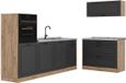Vicco Complete keukeneenheid R-Line, Antraciet landelijk/Goudkleurig Eiken, 220 cm marmer werkblad