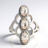 Cavill - Zilveren ring - 925 Sterling Zilver Gerhodineerd - 3 Ovale Marropino Morganiet uit Mozambique 1,2 Ct - Elegante Damesring