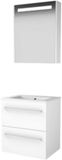 Basic-Line Premium 46 Badkamermeubelset - 60 x 46 cm - Met Grepen - 2 Lades - Keramische Wastafel - 1 Kraangat - Spiegelkast met LED Verlichting - Ice White