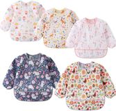 Yealoo 5-pack waterdichte babyslabbetjes, slabbetjes met mouwen, wasbare slabbetjes, bescherming tegen vocht, 3-24 maanden