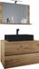 VCM Lendas BL Ensemble de meubles de salle de bain 3 pièces avec lavabo et miroir - 80 cm de large - Chêne miel / Noir