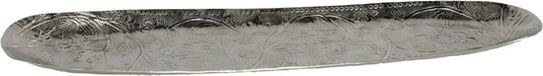 Merkloos Kaarsen plateau met rand en reliefwerk - ovaal/bladvorm - metaal - zilver - 67.5 x 16 cm