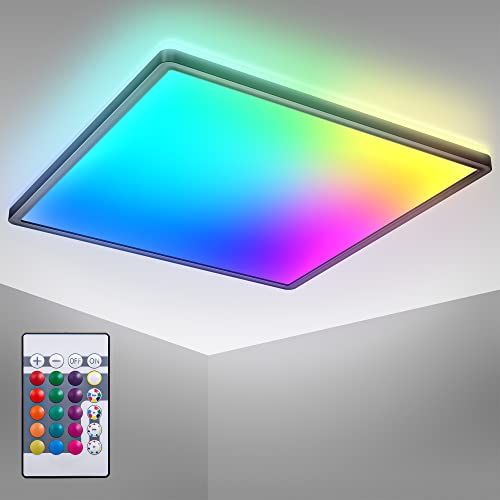 B.K.Licht I RGB LED Plafondlamp I LED paneel ultra flat I kleurwissel I RGBW dimbaar I indirecte verlichting I afstandsbediening I Zwart