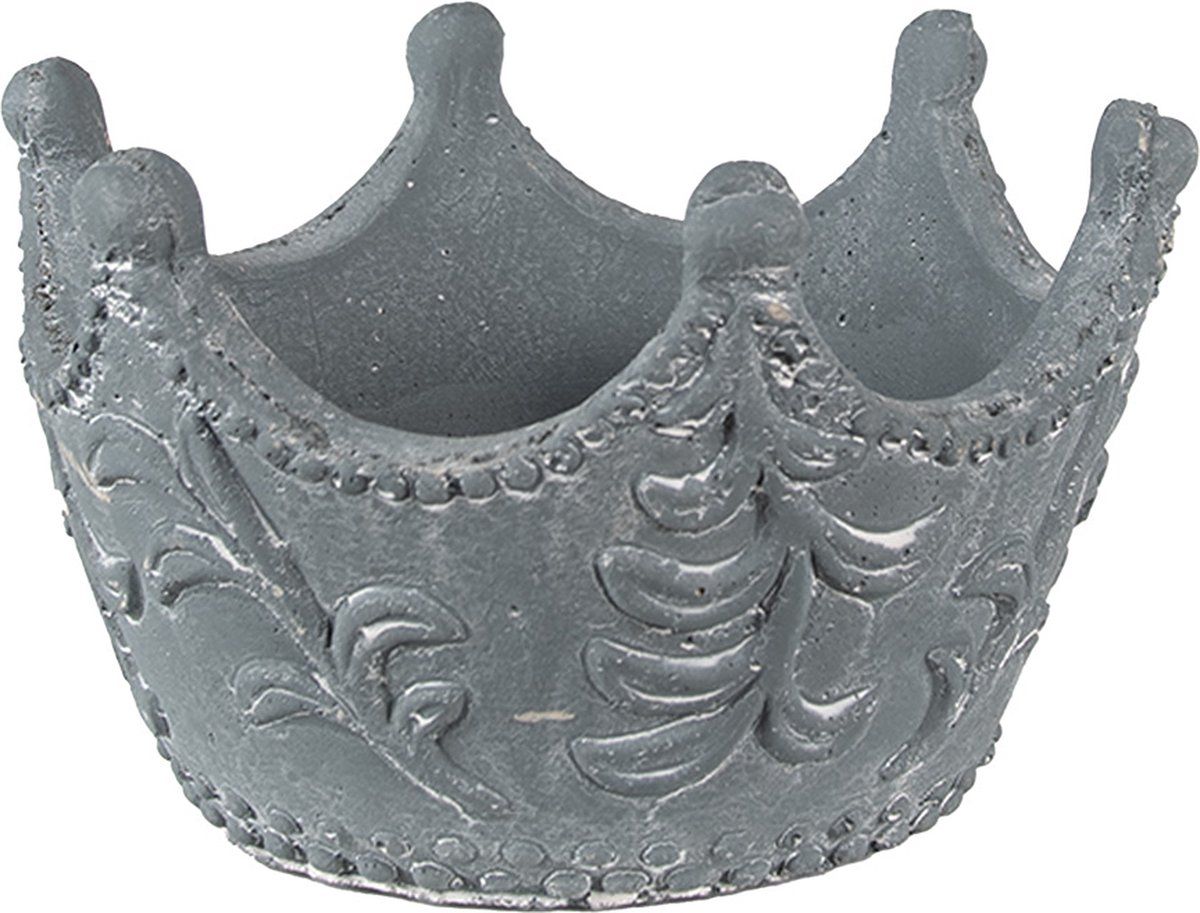Clayre & Eef Bloempot Binnen Kroon 18x17x12 cm Grijs Steen | Plantenpot Decoratie Pot