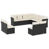 vidaXL 11-delige Loungeset met Kussens, Poly Rattan, Zwart