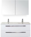 BES LED Seville Badmeubelset 120 cm - 2 Laden Wit Hoogglans - Wastafel Enjoy Dubbel met Spiegelkast
