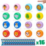 BONNYCO Jojo-Kinderen Pack 16 Dierenfeestzakjesvullers voor Kinderen. Houten Jojo Kinderfeestcadeautjes, Klaar Gemaakt Kids Feestzakjes. Reactieve Feestzakjes Vullers, Pinata Invullers Feestzakken