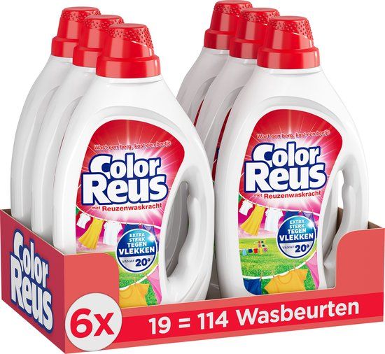 Witte-Reus Color Reus Gel - Vloeibaar Wasmiddel - Gekleurde Was - Voordeelverpakking - 6 x 19 Wasbeurten