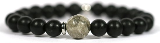 Heaven Eleven - heren armband - Zwart hout - 10mm - Jaspis kraal - 21cm voor andere maten zie omschrijving