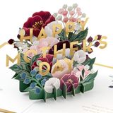 Hallmark Moederdagkaart, moederdagkaart voor mama, 3D, pop-up moederdagkaart, boeket bloemen, rood, goud