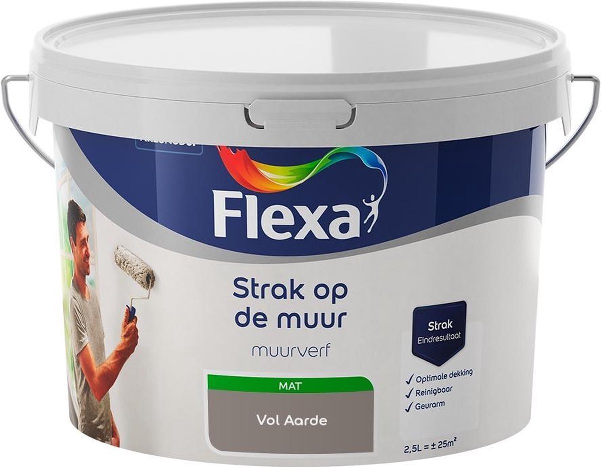 FLEXA - Strak op de muur - Muurverf - Mengcollectie - Vol Aarde - 2,5 liter