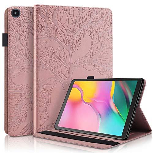 TTNAO Compatibel met Samsung Galaxy Tab een 10.1 Inch T510/T515 Case PU Lederen Flip Folio Standing View Cover Card Slot Potlood Houder Shell Elastische Band Auto Sleep/Wake Housing-Rose Golden