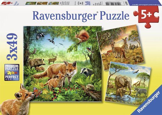 Ravensburger Dieren van de wereld - Drie puzzels van 49 stukjes
