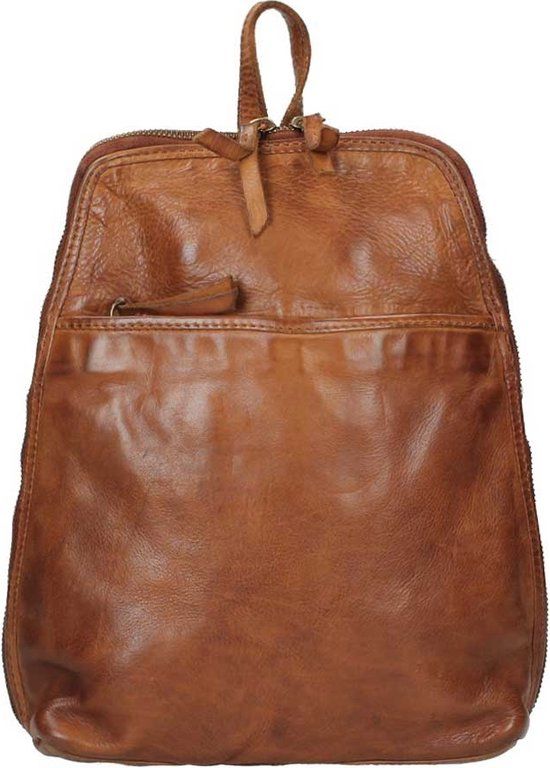 Bear Design Cow Lavato Leather Backpack - Cognac - 7L