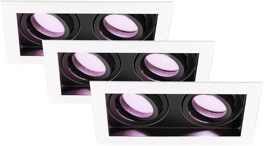 HOFTRONIC SMART HOFTRONIC Set van 3 Durham Dubbel Smart Inbouwspots vierkant Wit - GU10 - RGB WW - WiFi + Bluetooth - Kantelbaar