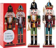 The Twiddlers – 2 Houten Notenkraker Soldaten met Standaard, 30cm – Traditionele Kerstdecoratie – Premium Kwaliteit
