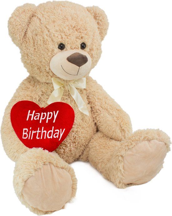 BRUBAKER XXL Teddybeer 100 cm - Happy Birthday - Beige