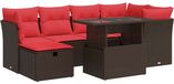 vidaXL 7-delige dining loungeset met kussens, polyrattan, acacia, bruin