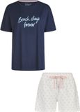 By Louise Dames Korte Pyjama Set Shortama Donkerblauw/Roze - Maat L