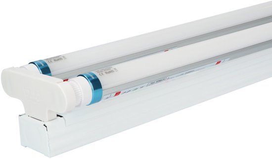 HOFTRONIC LED TL armatuur 120cm Dubbel - T8 fitting - flikkervrij - 6000K Daglicht wit licht - 50W 7000lm (140lm/W) vervangt 100 Watt - 5 jaar garantie