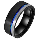 TJ Tom Jaxon Wolfraam heren ring Groef Zwart Zilverkleurig Blauw-19mm