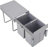 Système de tri des déchets pour la cuisine - Poubelle double extractible de 2 x 20 litres (40 litres) - Solution encastrable pour armoire - Pour déchets et recyclage - Plastique - Gris clair