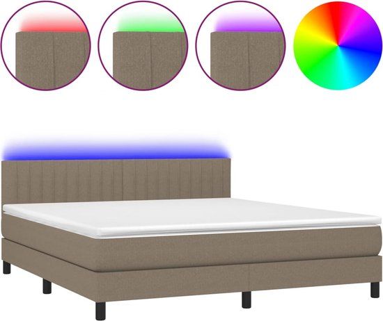 vidaXL Boxspring met matras en LED, stof, taupe, 180x200 cm