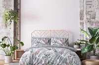 Sleepdown 100% puur katoenen blad bloemen multi tropen grijs omkeerbaar dekbedovertrek quilt kussensloop beddengoed set zacht onderhoudsvriendelijk - eenpersoons (135 cm x 200 cm)