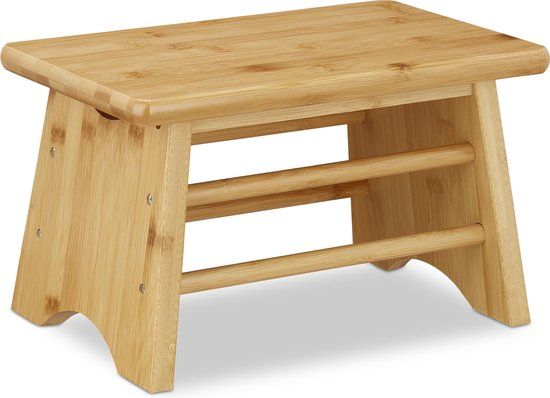 Bamboe Opstapkrukje - 20cm Hoog - 100kg Draagvermogen - Lichtbruin