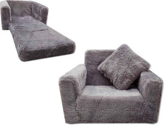 Viking Choice Peuterstoel - Kinder Slaapbankje - Grijs - Pluche - 50x50x40 cm - Retro & Vintage