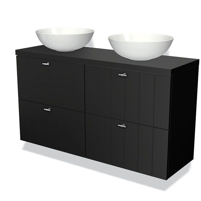 Maxaro Badkamermeubel voor Waskom 120cm Modulo Plato Slim Mat Zwart 4 Lades Lamel