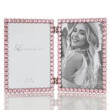 4x6 Zilver Metaal Sparkle Dubbel Frame - Zacht Roze