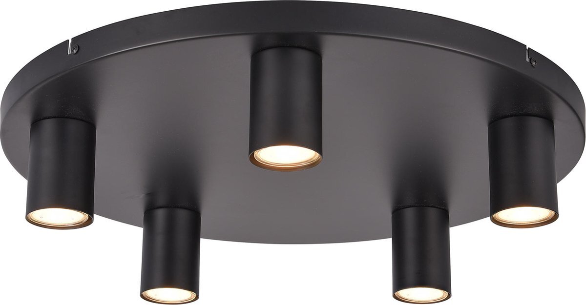 Ylumen - Plafondlamp Tag 5 lichts - Ø 50 cm – zwart – 5x GU10 - Vaste spots – Moderne plafondlamp – Spot woonkamer