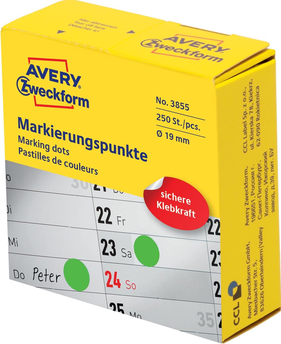 Avery marking dots diameter 19 mm rol met 250 stuks groen